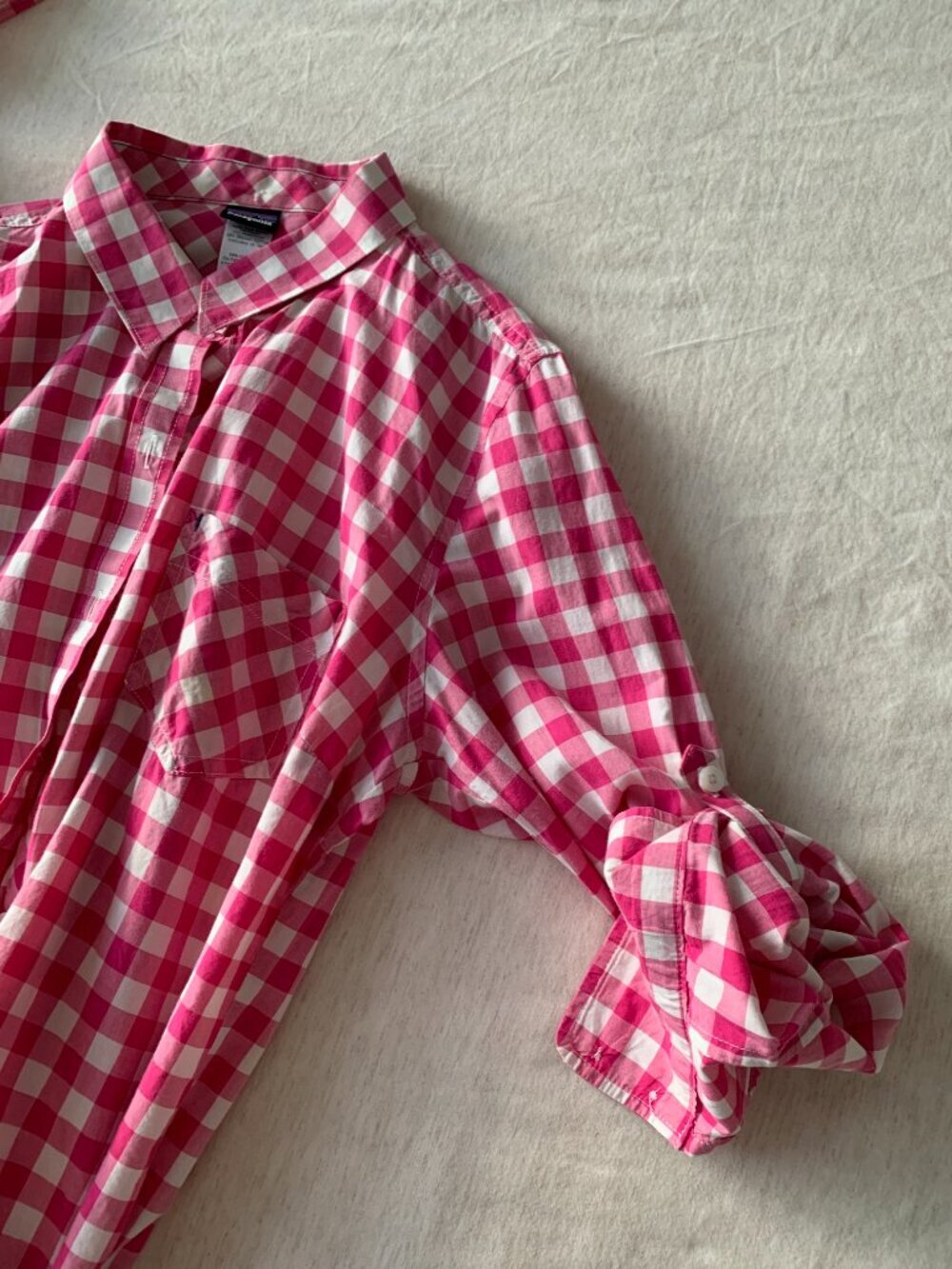 Patagonia Long Sleeve Pink plaid Shirt 100% organic Cotton Women's Size 6 - Picture 6 of 8